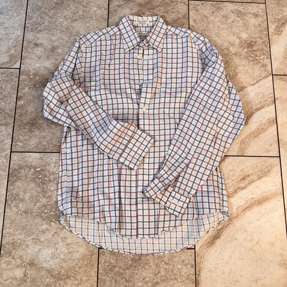 Faconnable Quality 100% Cotton 3 button patterned dress shirt White, red & blue